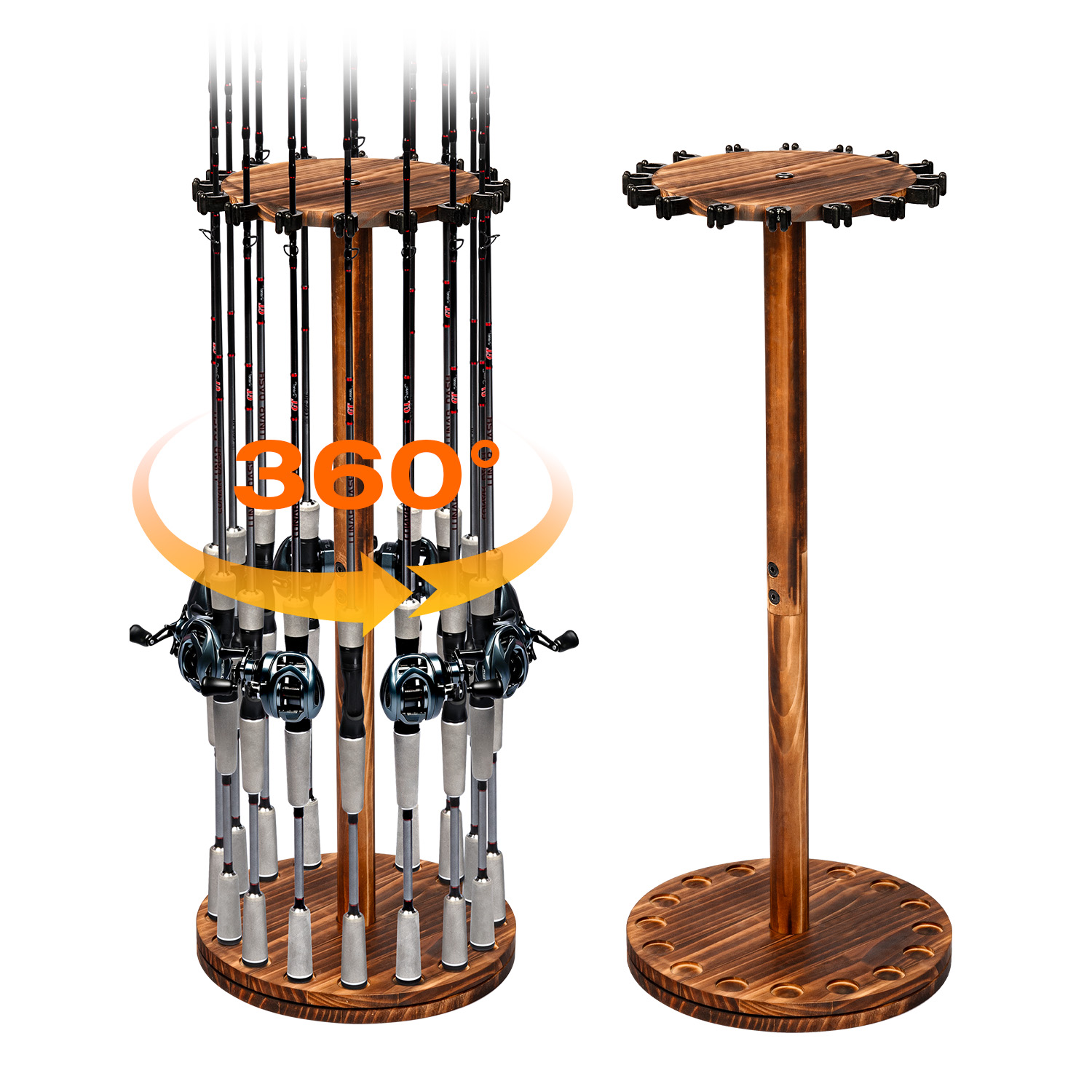 Ronde verkoold houten hengelho - Fishing Rod Rack recensie en prijs